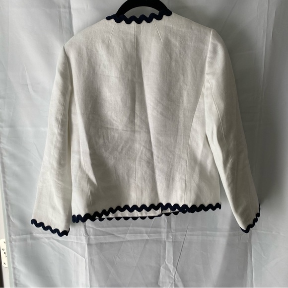 NWOT J. Crew blazer white linen navy Rick rack wavy trim SZ 00. - Picture 11 of 16